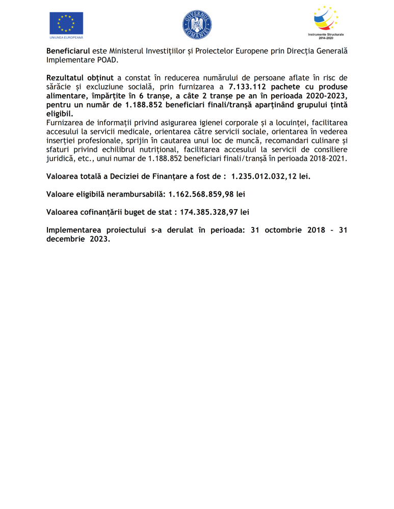 „ACORDAREA DE PACHETE CU AJUTOARE ALIMENTARE ÎN CADRUL POAD 2018 - 2021