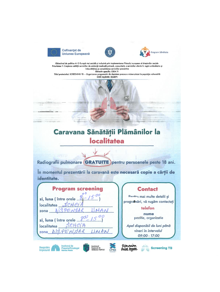Caravana Sănătății Plămânilor în comuna Șcheia, 8-11 august 2025